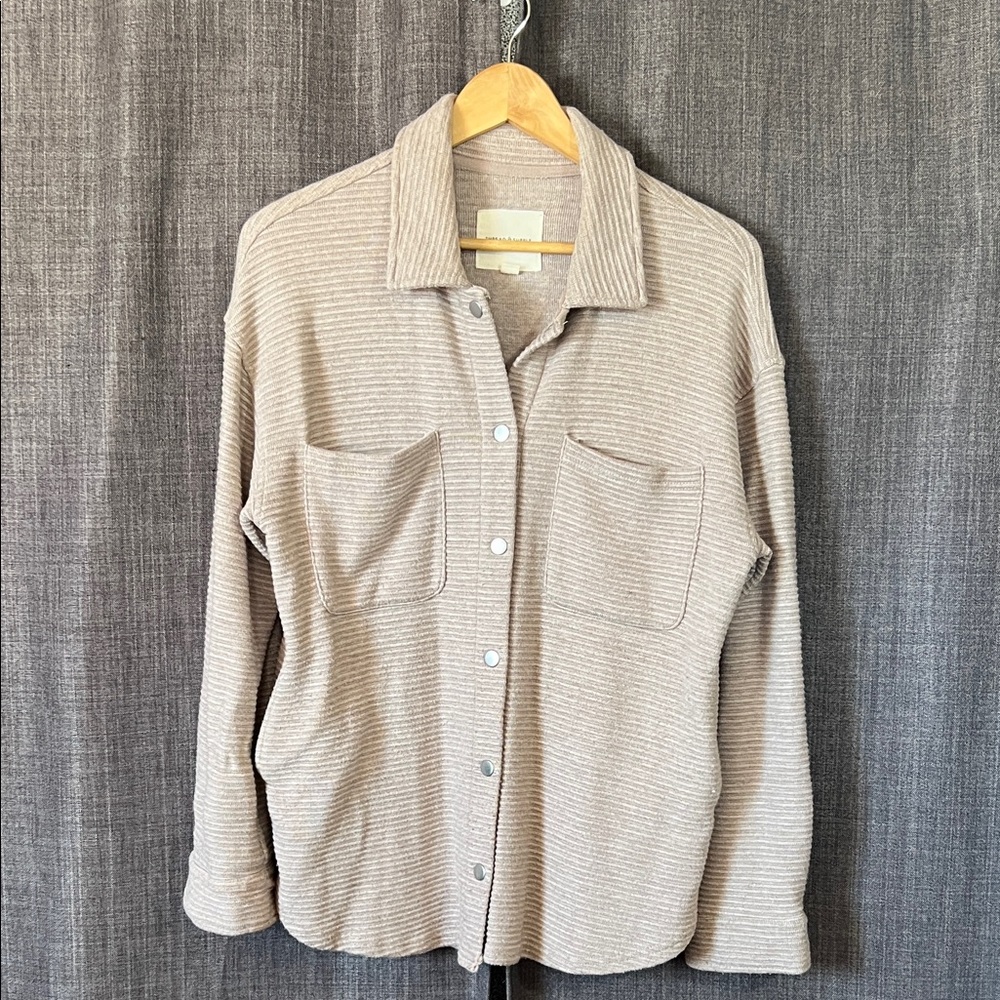 Thread & Supply Gray Beige Ribbed Button Down Coz… - image 1